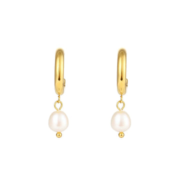 1 Pair Fashion Geometric Plating Stainless Steel Freshwater Pearl 18k Gold Plated Earrings