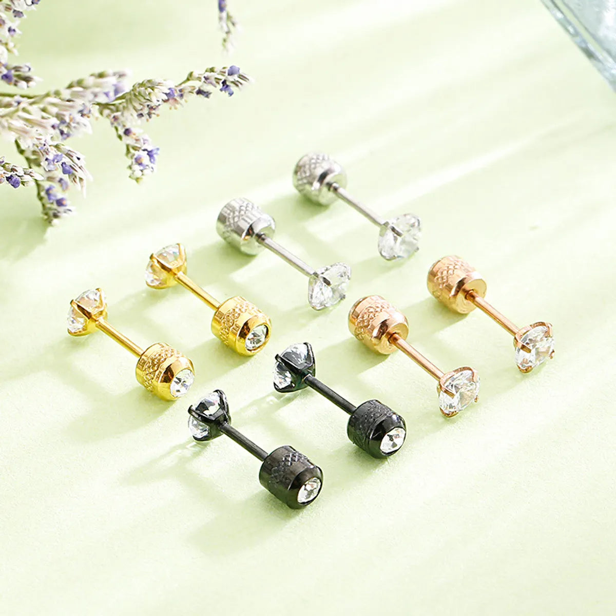 Fashion Stainless Steel Round Zircon Fine Needle Four-claw Zircon Earrings