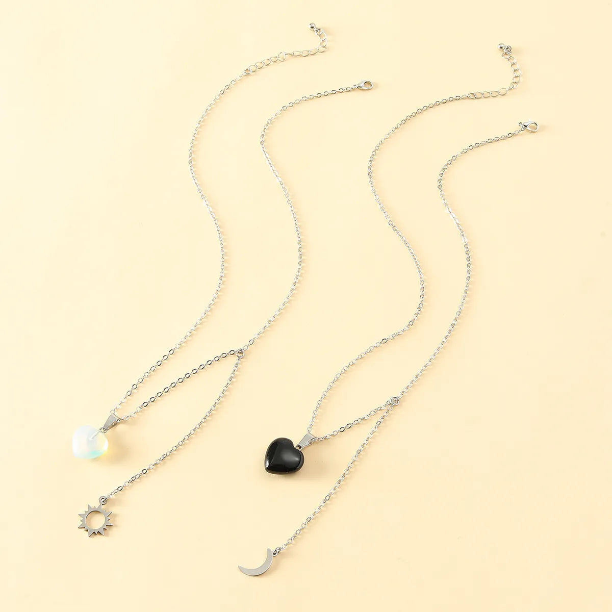 Fashion Stainless Steel Sun And Moon Friendship Card Heart-shaped Natural Stone Clavicle Chain