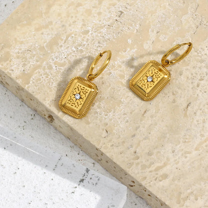 Retro Vintage Style Geometric Star Stainless Steel Plating Zircon Gold Plated Earrings Necklace