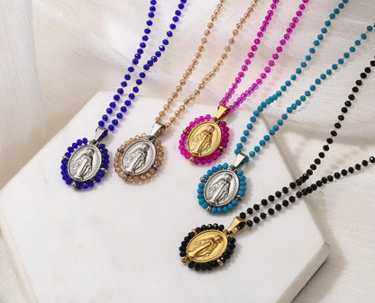 Fashion Stainless Steel Virgin Pendent Colorful Glass Beads Necklace Wholesale Gooddiy