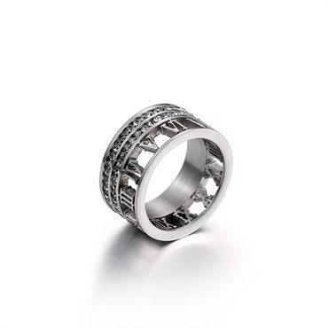 Supply Titanium Steel Diamond-studded Ring Roman Numerals Hollow Ring One Piece Dropshipping