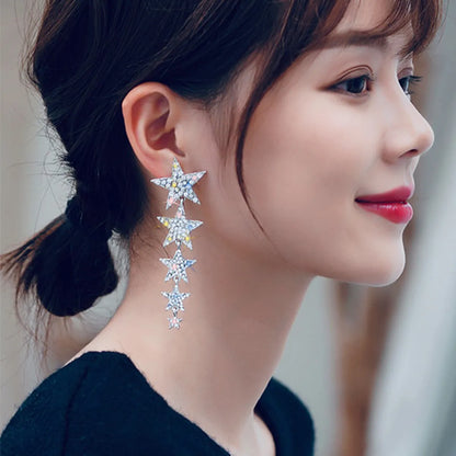 Fashion Star Alloy Diamond Zircon Women'S Drop Earrings 1 Pair