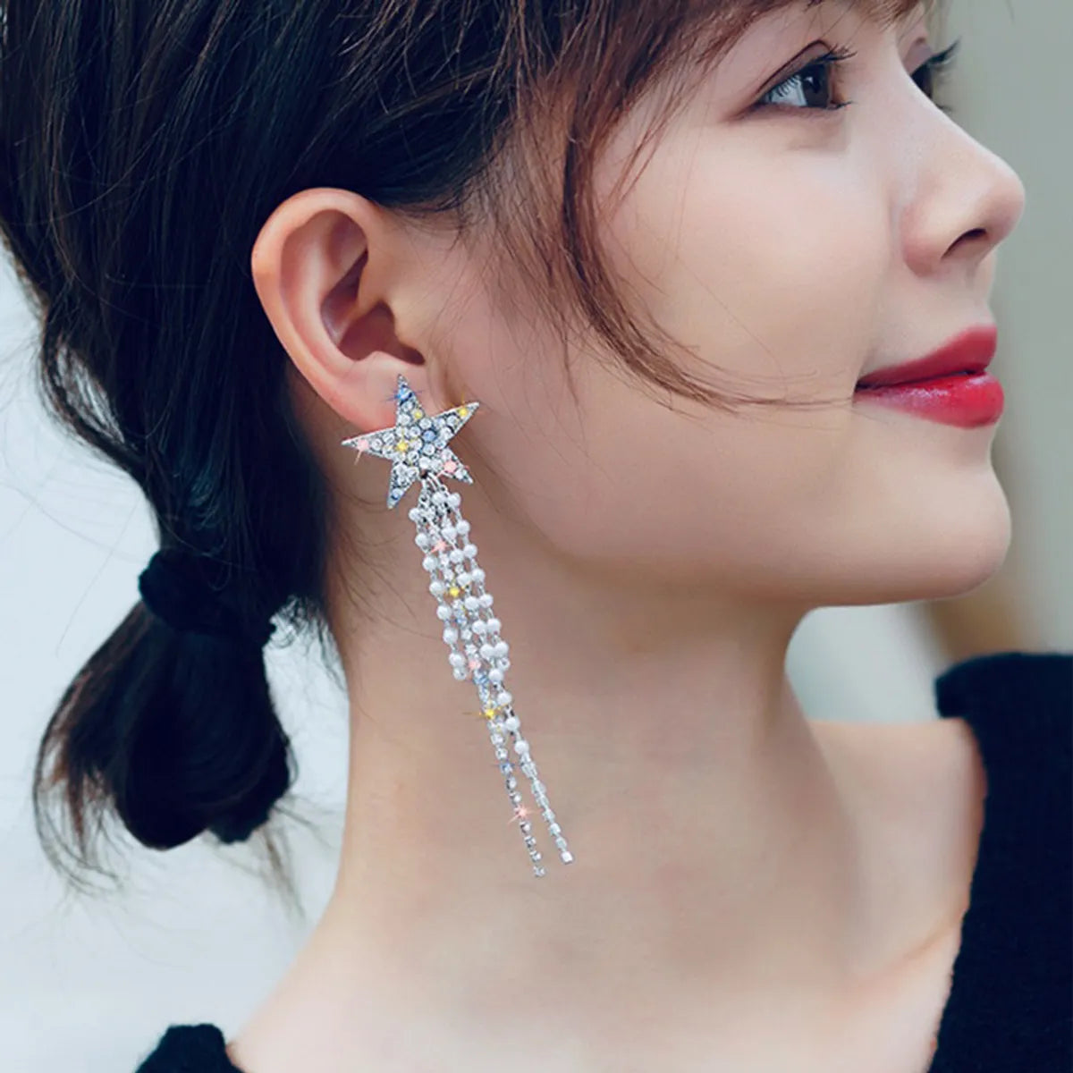 Fashion Star Alloy Diamond Zircon Women'S Drop Earrings 1 Pair