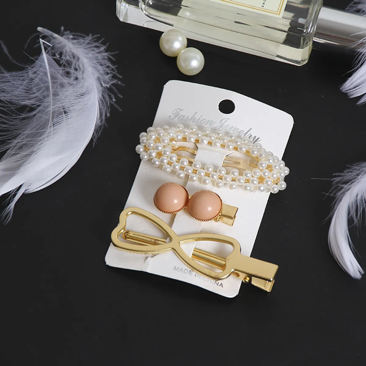 Fashion Star Alloy Inlay Pearl Hair Clip 3 Pieces