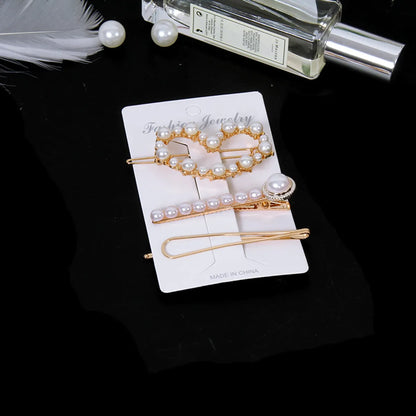 Fashion Star Alloy Inlay Pearl Hair Clip 3 Pieces