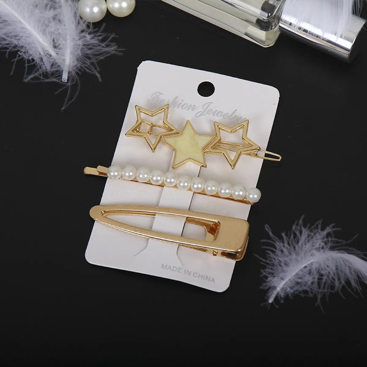 Fashion Star Alloy Inlay Pearl Hair Clip 3 Pieces