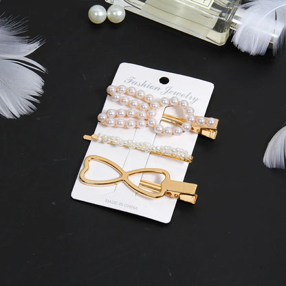 Fashion Star Alloy Inlay Pearl Hair Clip 3 Pieces