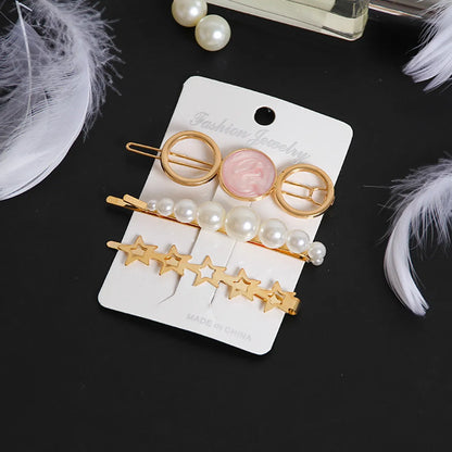 Fashion Star Alloy Inlay Pearl Hair Clip 3 Pieces