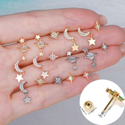 Fashion Star Brass Plating Zircon Ear Studs 1 Piece