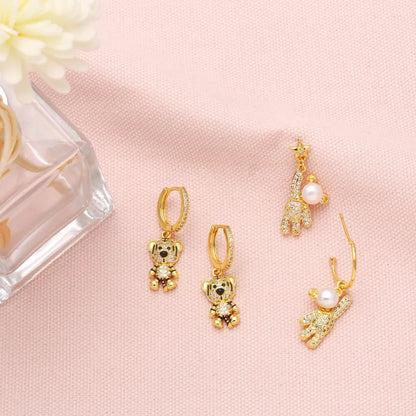 Fashion Star-catching Bear Asymmetric Earrings Copper Drop Earrings