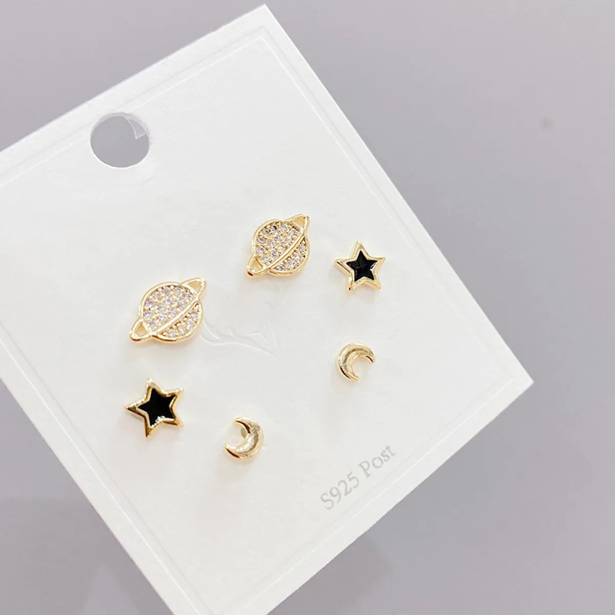 Fashion Star Copper Ear Studs Plating Inlay Zircon Copper Earrings 3 Pairs