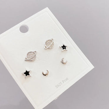 Fashion Star Copper Ear Studs Plating Inlay Zircon Copper Earrings 3 Pairs