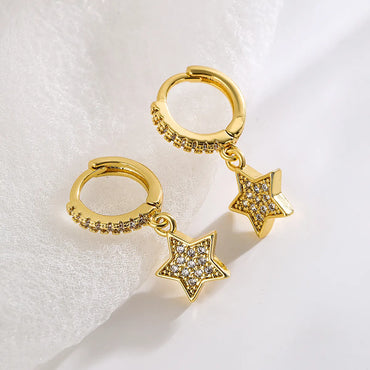 Fashion Star Copper Gold Plated Zircon Earrings 1 Pair