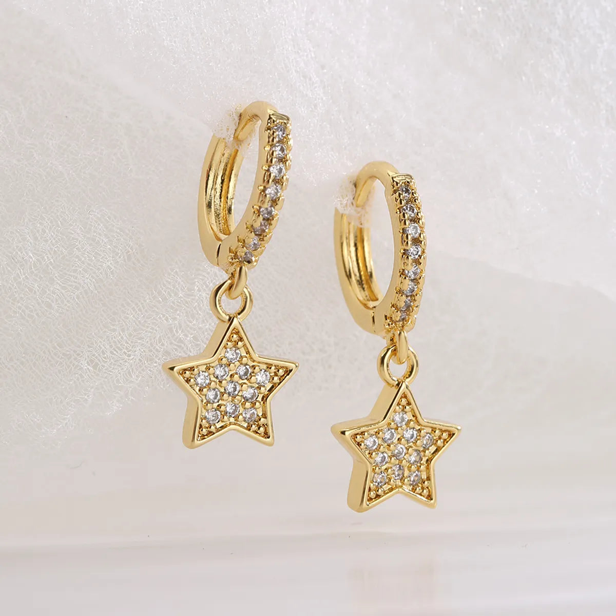 Fashion Star Copper Gold Plated Zircon Earrings 1 Pair