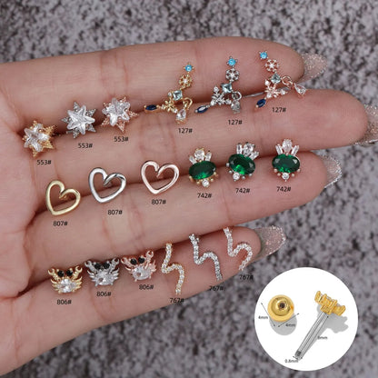 Fashion Star Copper Inlay Zircon Ear Studs 1 Piece