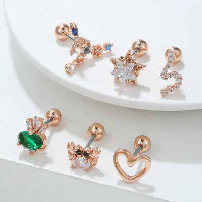 Fashion Star Copper Inlay Zircon Ear Studs 1 Piece