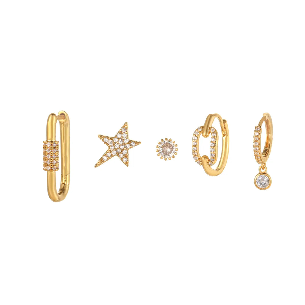 Fashion Star Copper Inlay Zircon Ear Studs 5 Pieces