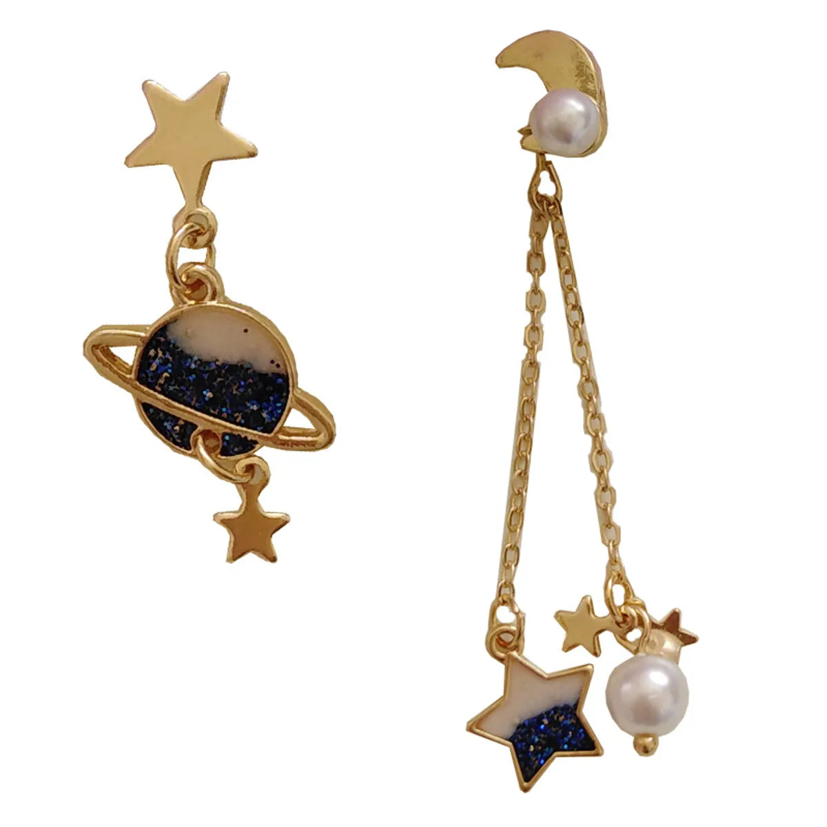 Fashion Star Earth Oil Drop Earrings Girl Pearl Asymmetric Earrings