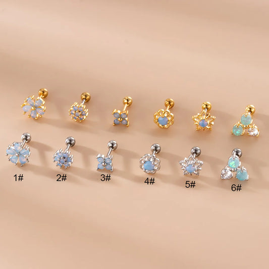 1 Piece Fashion Star Flower Inlaid Zircon Stainless Steel Ear Studs