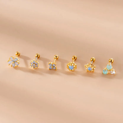 1 Piece Fashion Star Flower Inlaid Zircon Stainless Steel Ear Studs