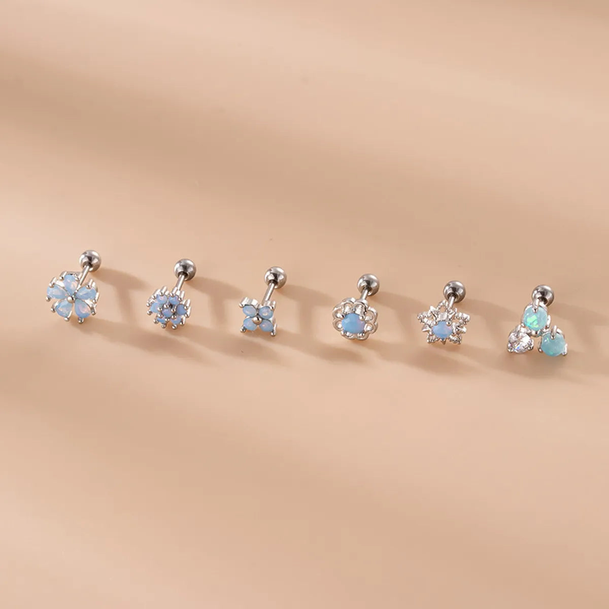 1 Piece Fashion Star Flower Inlaid Zircon Stainless Steel Ear Studs