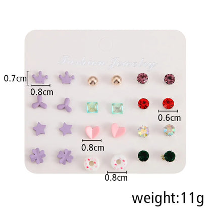 1 Set Fashion Star Heart Shape Bow Knot Alloy Glass Ear Studs