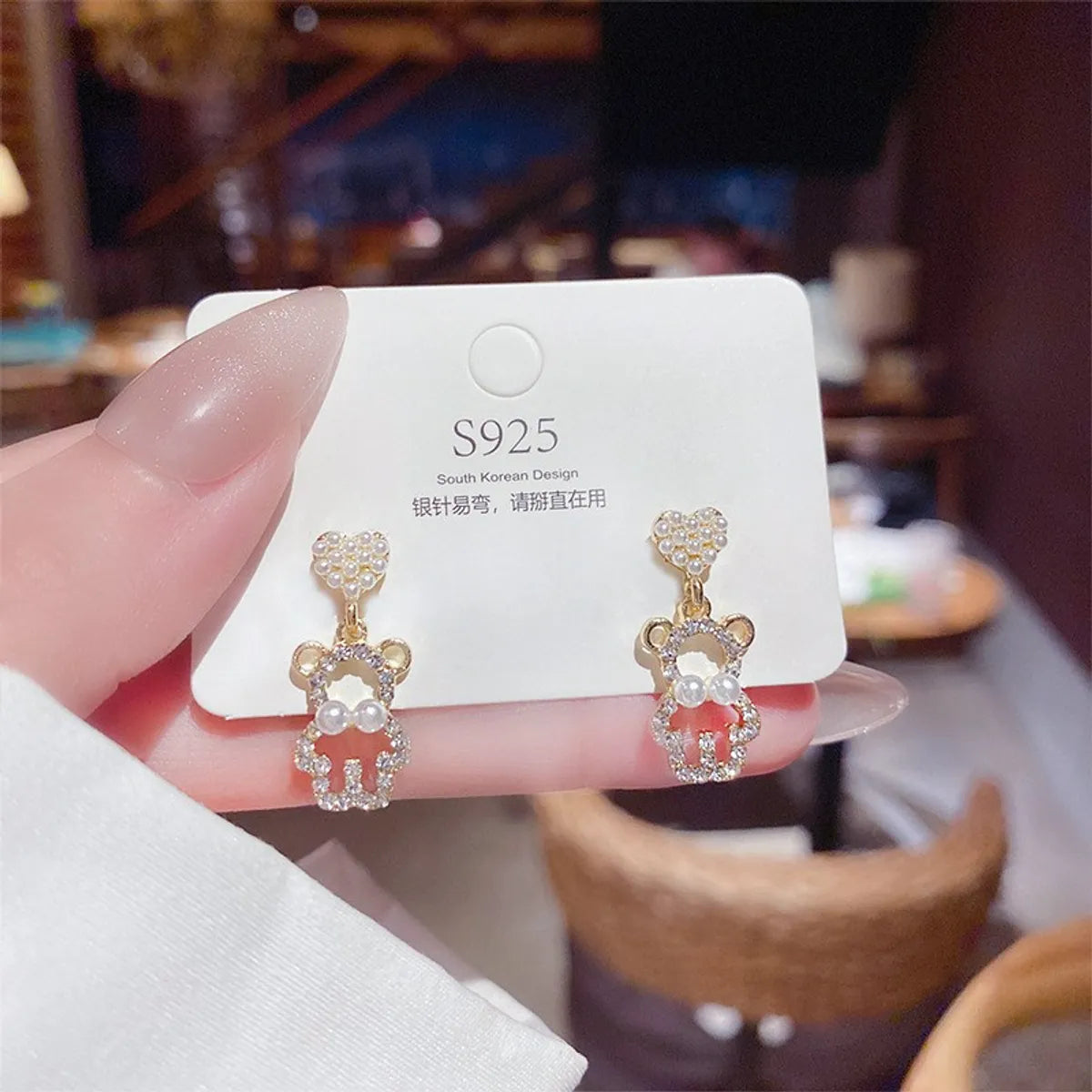 Fashion Star Heart Shape Copper Plating Artificial Pearls Zircon Drop Earrings 1 Pair