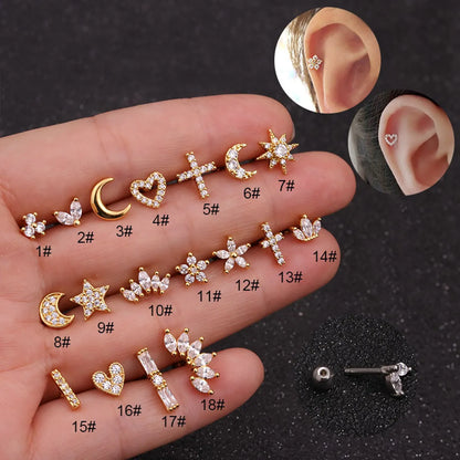 1 Piece Ear Cartilage Rings & Studs Fashion Star Heart Shape 316 Stainless Steel  Copper Plating Inlay Zircon