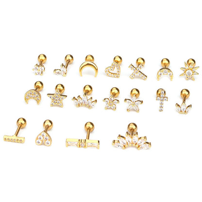 1 Piece Ear Cartilage Rings & Studs Fashion Star Heart Shape 316 Stainless Steel  Copper Plating Inlay Zircon