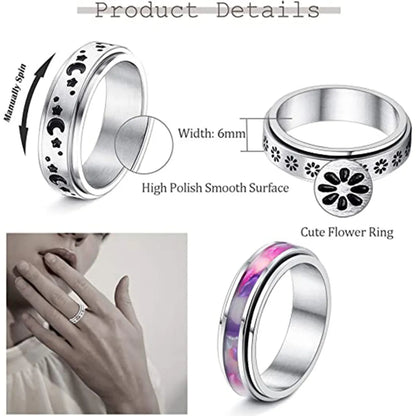 Fashion Star Heart Shape Flower Titanium Steel Rings 1 Piece