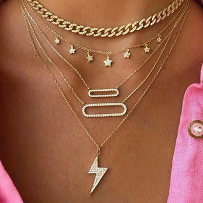 Fashion Star Heart Shape Lightning Alloy Plating Inlay Rhinestones Women's Layered Necklaces 1 Piece