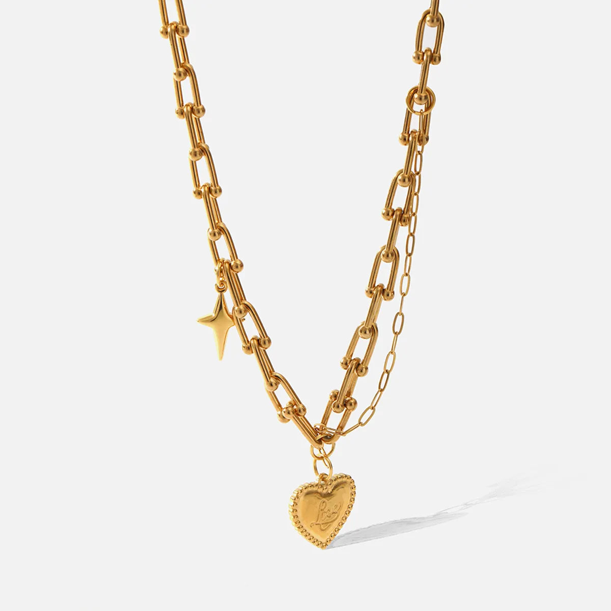 Fashion Star Heart Shape Stainless Steel Chain Gold Plated Pendant Necklace 1 Piece