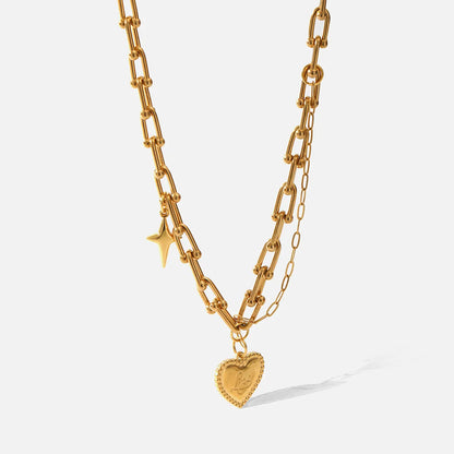 Fashion Star Heart Shape Stainless Steel Chain Gold Plated Pendant Necklace 1 Piece