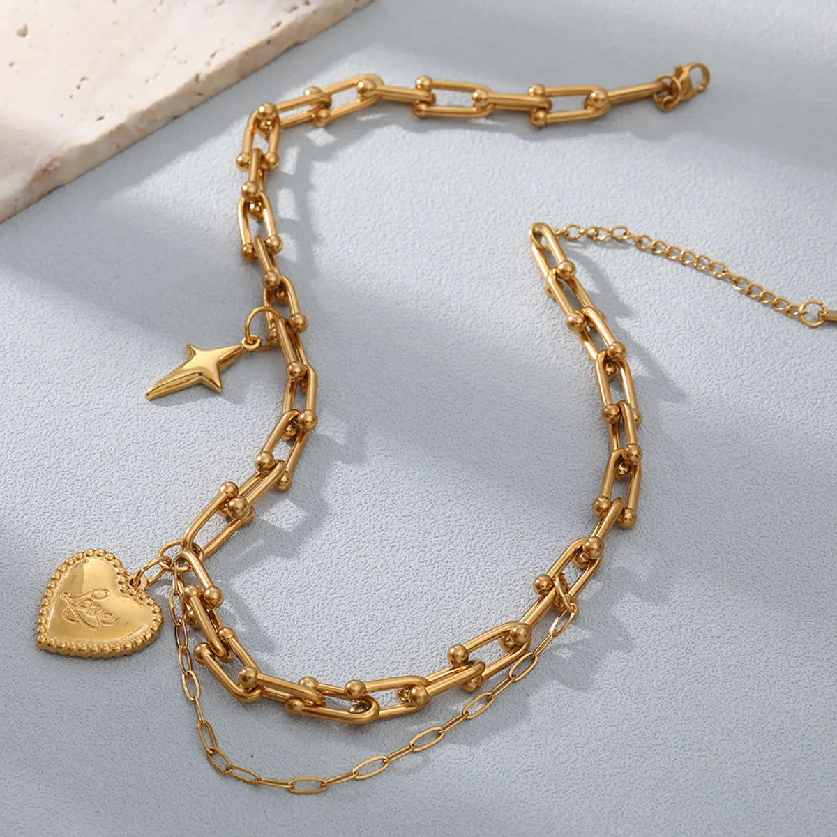 Fashion Star Heart Shape Stainless Steel Chain Gold Plated Pendant Necklace 1 Piece