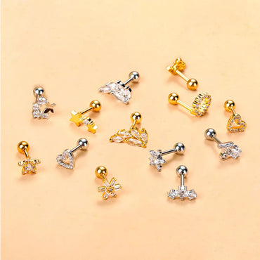 Fashion Star Heart Shape Stainless Steel Copper Plating Inlay Zircon Ear Studs 1 Piece