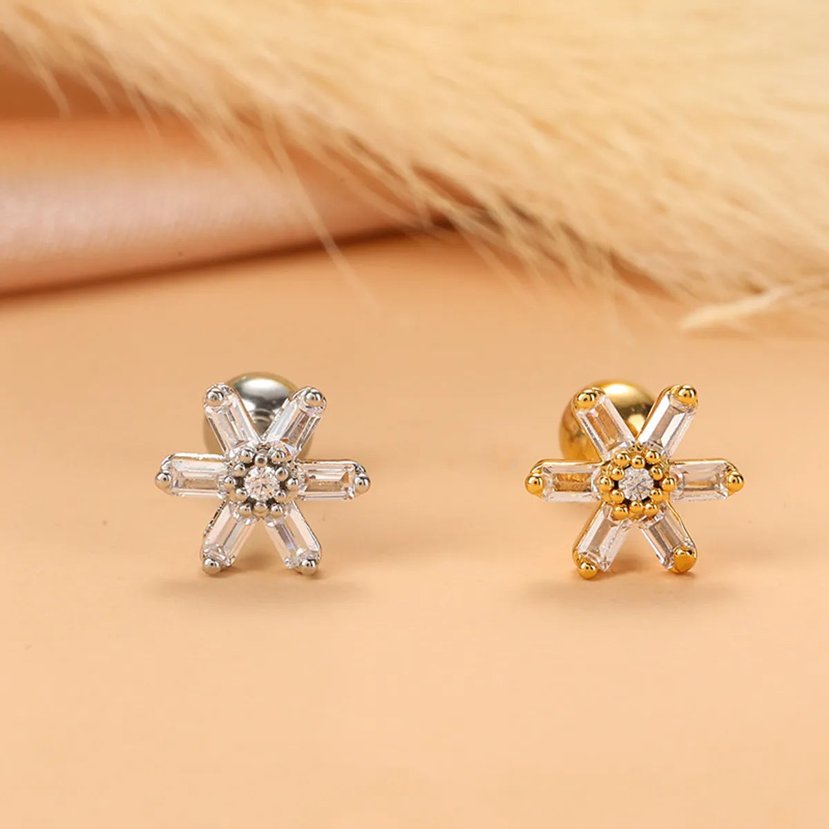 Fashion Star Heart Shape Stainless Steel Copper Plating Inlay Zircon Ear Studs 1 Piece