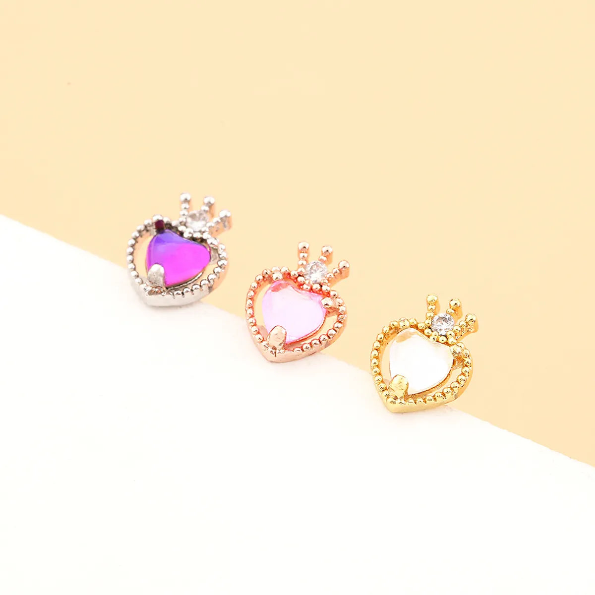 Fashion Star Heart Shape Stainless Steel Copper Plating Inlay Zircon Ear Studs 1 Piece