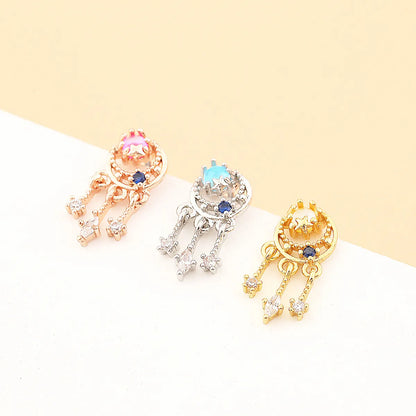 Fashion Star Heart Shape Stainless Steel Copper Plating Inlay Zircon Ear Studs 1 Piece