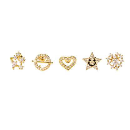 Fashion Star Heart Shape Stainless Steel Plating Zircon Ear Studs 1 Pair