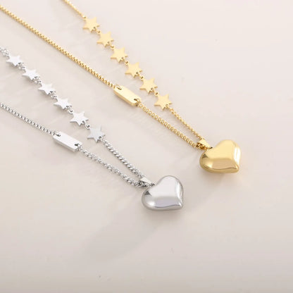 Fashion Star Heart Shape Titanium Steel Plating Pendant Necklace 1 Piece