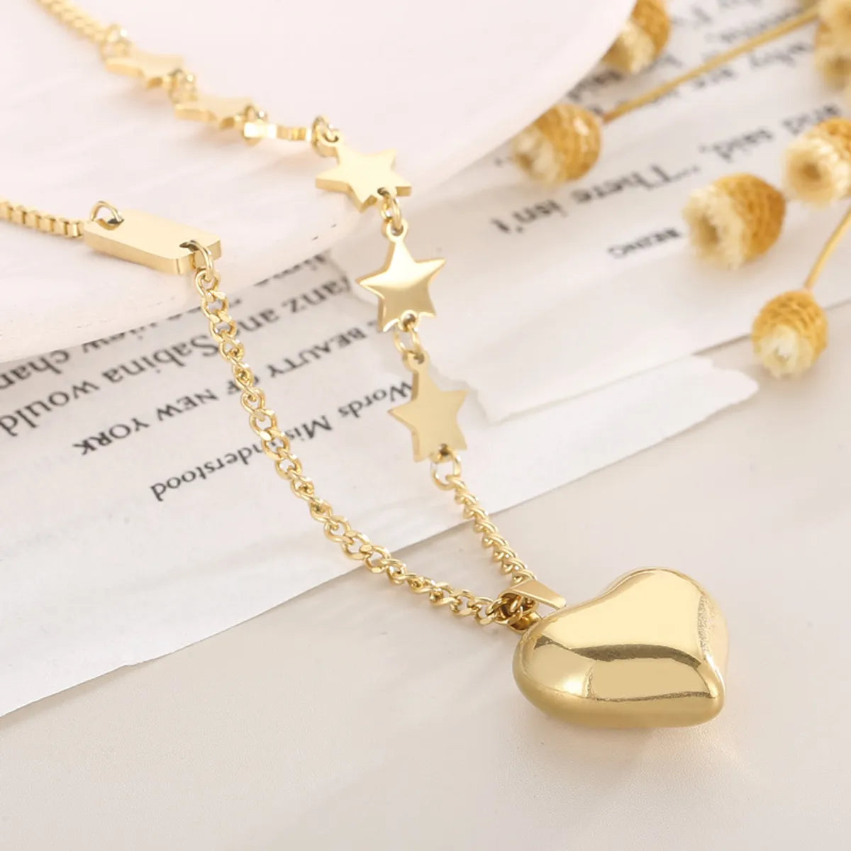 Fashion Star Heart Shape Titanium Steel Plating Pendant Necklace 1 Piece