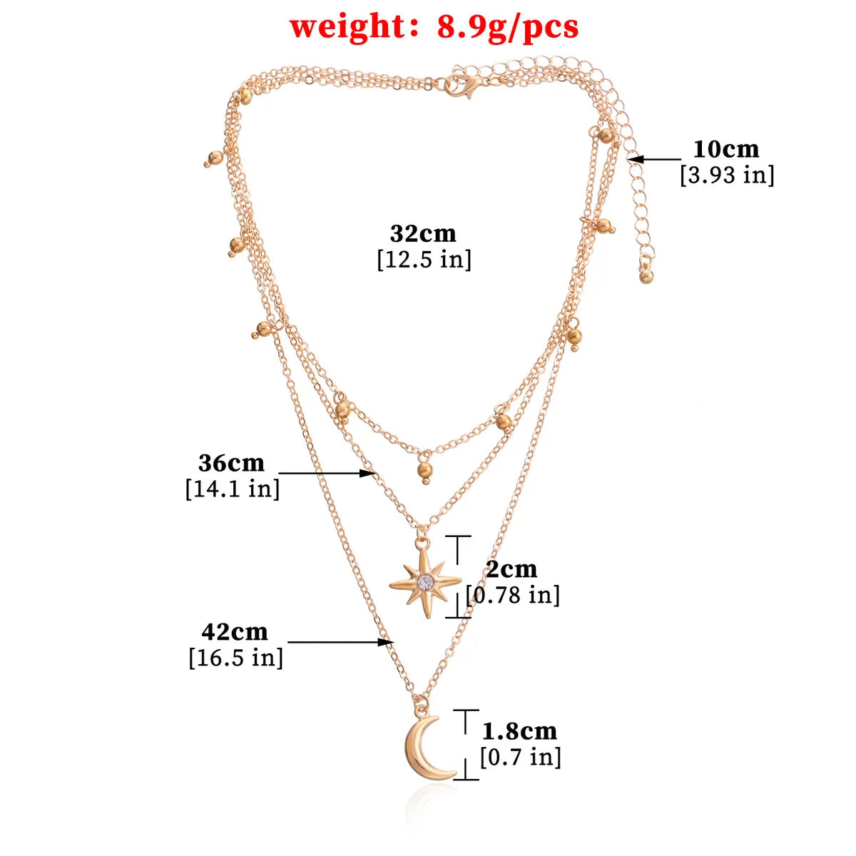 Fashion Star Moon Alloy Layered Inlay Rhinestone Necklace