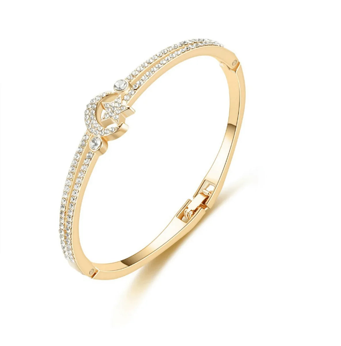 Fashion Star Moon 18K Gold Plated Rhinestones Alloy Wholesale Bangle