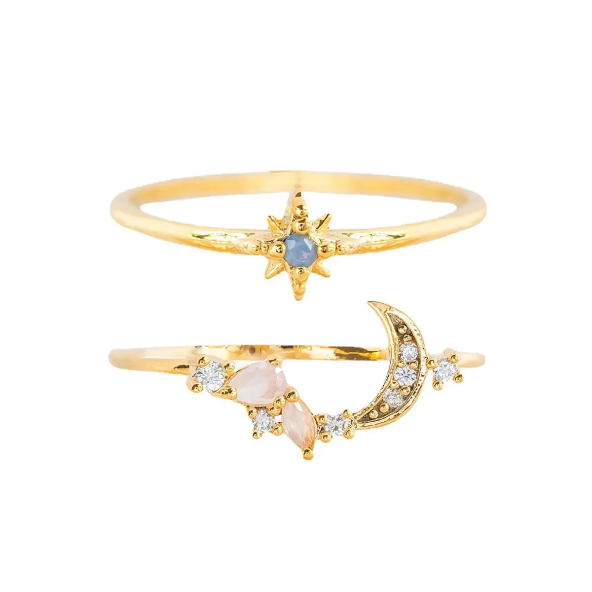 Fashion Star Moon Micro-encrusted Zircon Copper Ring