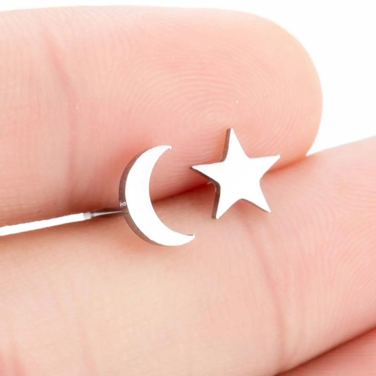 Fashion Star Moon Stainless Steel Asymmetrical Plating Ear Studs 1 Pair