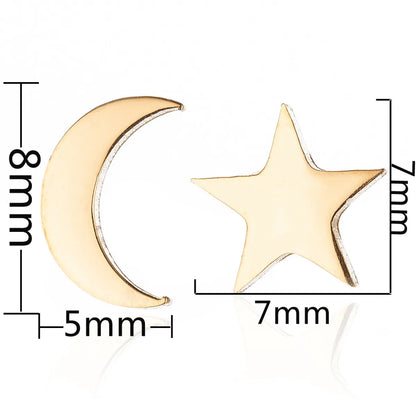 Fashion Star Moon Stainless Steel Asymmetrical Plating Ear Studs 1 Pair