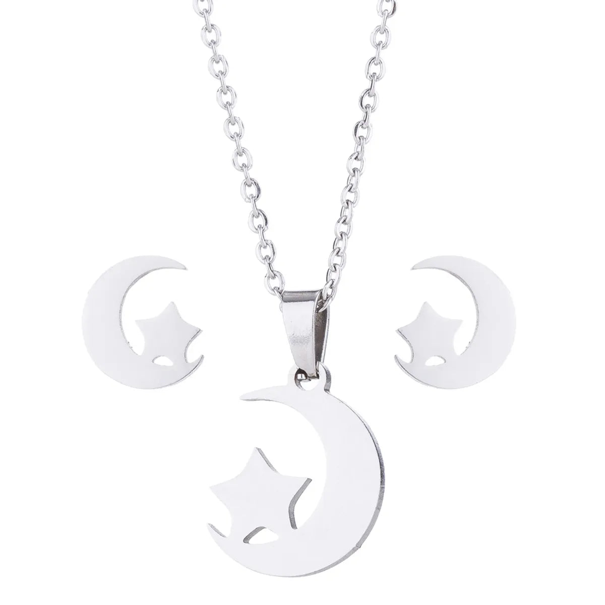 Fashion Star Moon Stainless Steel Jewelry Set 2 Pieces