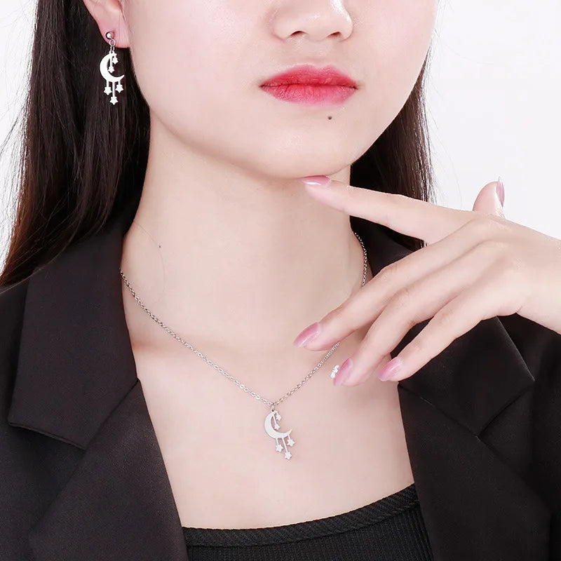 Wholesale Jewelry Fashion Star Moon Stainless Steel No Inlaid 18K Gold Plated Earrings Necklace