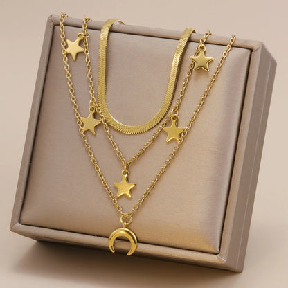 Fashion Star Moon Stainless Steel Plating Layered Necklaces 1 Piece